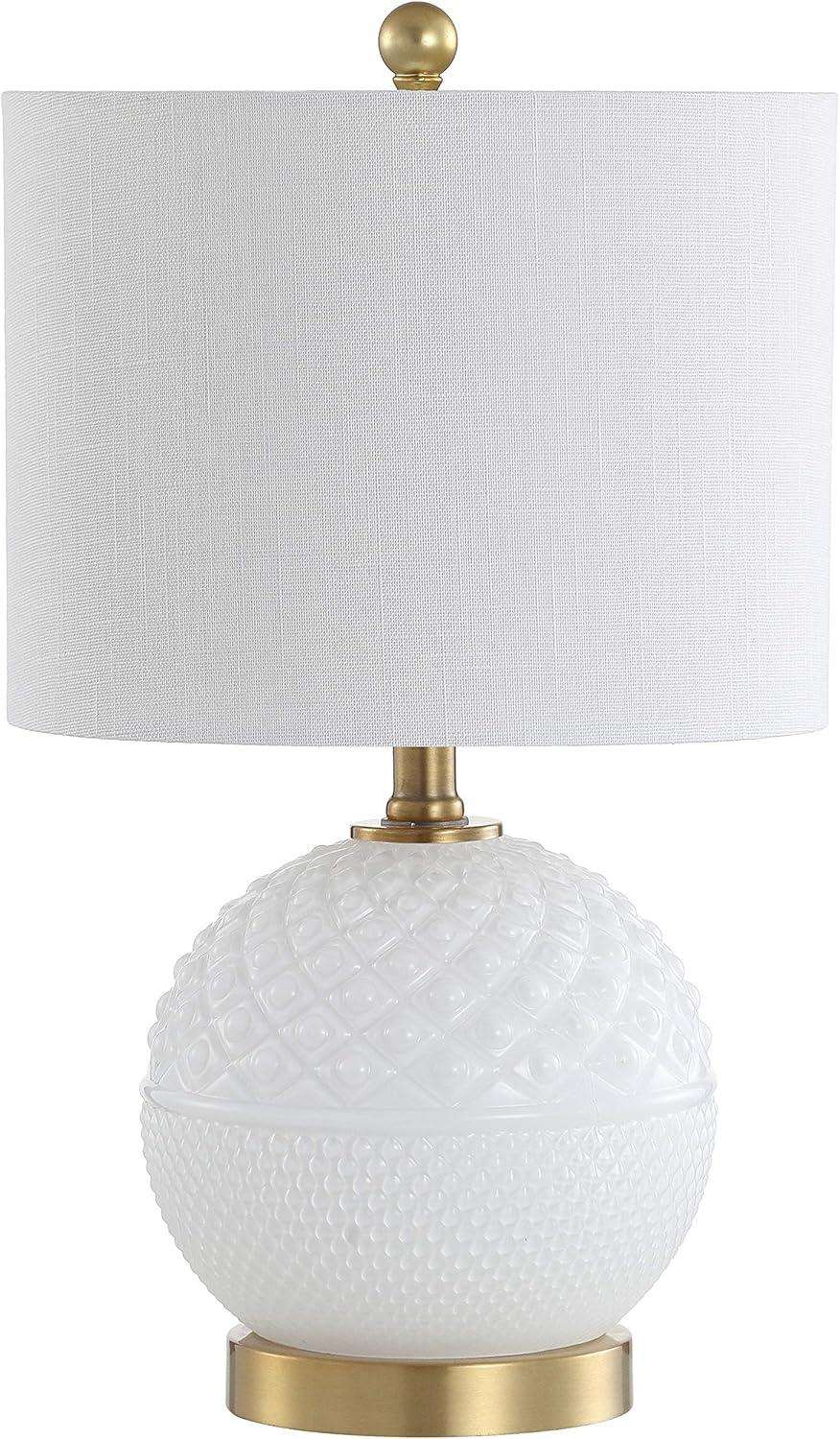 image:imageJONATHAN Y 205 WhiteBrass Gold GlassMetal Table Lamp Contemporary Hobnail Texture Globe Lamp with White Linen Shade for Living Room Bedroom LED Bulb Included JYL1040A