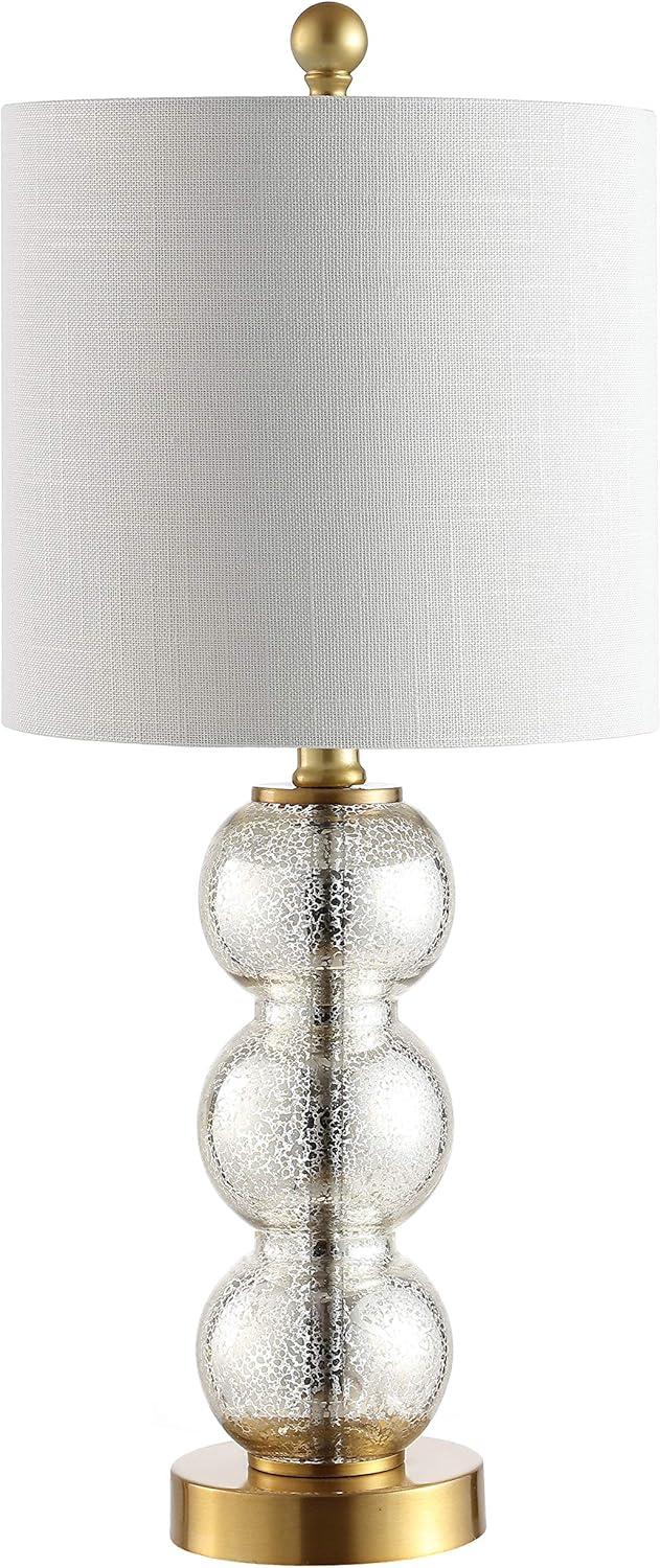 image:imageJONATHAN Y 21 ClearBrass Gold Glass Table Lamp for Bedroom and Living Room White Linen Shade Modern Stacked Sphere Bedside Lamp LED Bulb Included JYL1021BMercury GlassBrass Gold