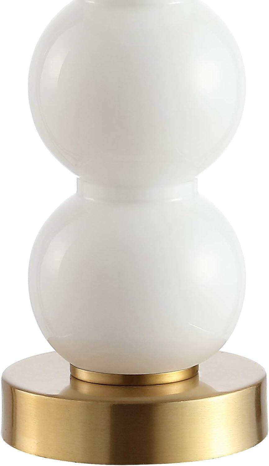 image:imageJONATHAN Y 21 ClearBrass Gold Glass Table Lamp for Bedroom and Living Room White Linen Shade Modern Stacked Sphere Bedside Lamp LED Bulb Included JYL1021BWhiteBrass Gold