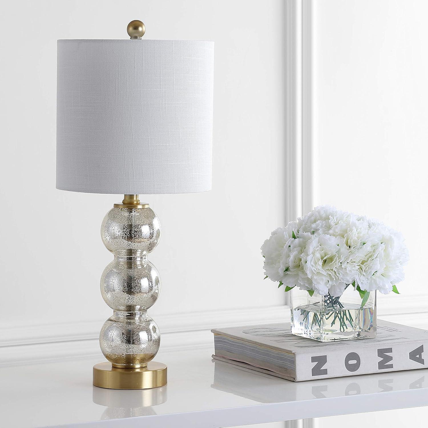 image:imageJONATHAN Y 21 ClearBrass Gold Glass Table Lamp for Bedroom and Living Room White Linen Shade Modern Stacked Sphere Bedside Lamp LED Bulb Included JYL1021BMercury GlassBrass Gold