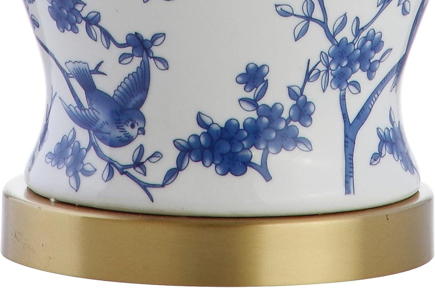 image:imageJONATHAN Y 22 NavyWhite Ceramic Table Lamp French Country Chinoiserie Ginger Jar LED Bedside Lamp for Living Room Bedroom White Linen Shade JYL3005DBlueWhite