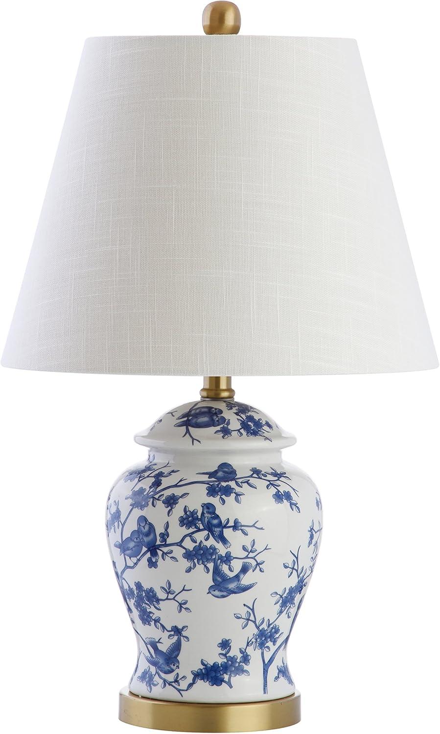 image:imageJONATHAN Y 22 NavyWhite Ceramic Table Lamp French Country Chinoiserie Ginger Jar LED Bedside Lamp for Living Room Bedroom White Linen Shade JYL3005DBlueWhite