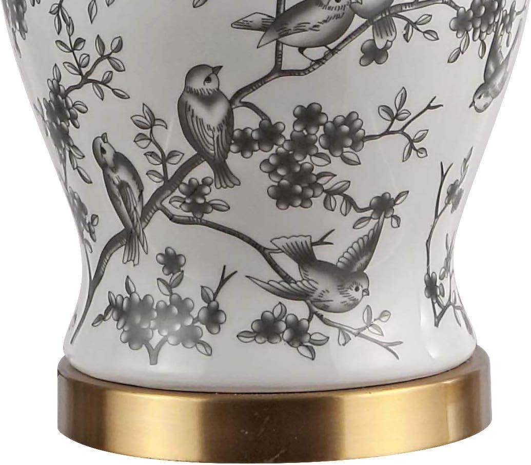image:imageJONATHAN Y 22 NavyWhite Ceramic Table Lamp French Country Chinoiserie Ginger Jar LED Bedside Lamp for Living Room Bedroom White Linen Shade JYL3005DGrayWhite