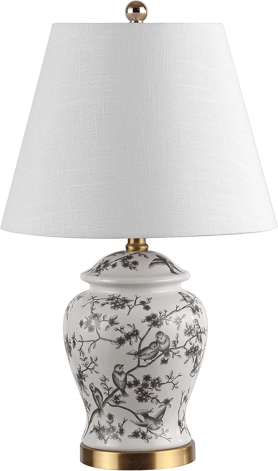 image:imageJONATHAN Y 22 NavyWhite Ceramic Table Lamp French Country Chinoiserie Ginger Jar LED Bedside Lamp for Living Room Bedroom White Linen Shade JYL3005DGrayWhite