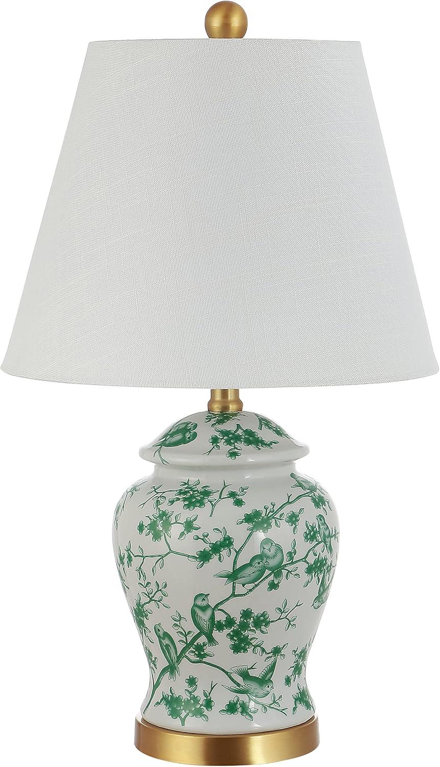 image:imageJONATHAN Y 22 NavyWhite Ceramic Table Lamp French Country Chinoiserie Ginger Jar LED Bedside Lamp for Living Room Bedroom White Linen Shade JYL3005DWhiteGreen