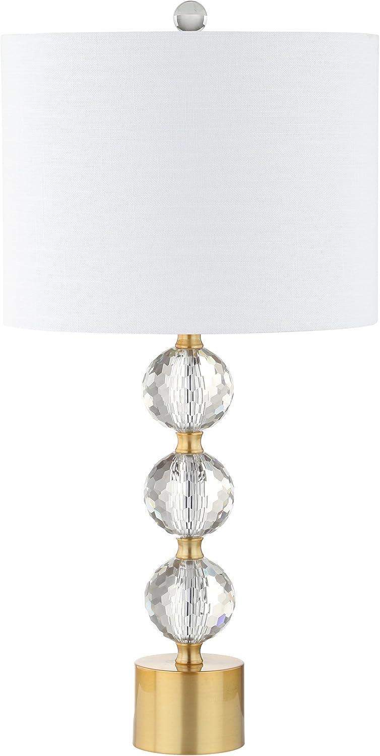 image:imageJONATHAN Y 2525 Clear and Brass Gold Crystal Table Lamp Modern Glam Faceted Orb Bedside Lamp with White Linen Drum Shade for Living Room Bedroom LED Bulb Included JYL5017A