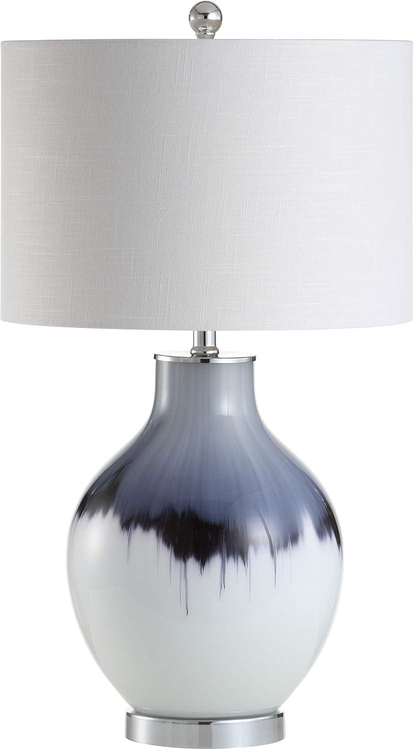 image:imageJONATHAN Y 27 BlueWhite Drip Glass and Metal Table Lamp Modern Transitional Bedside Lamp for Living Room Bedroom White Linen Drum Shade LED Bulb Included JYL1065A