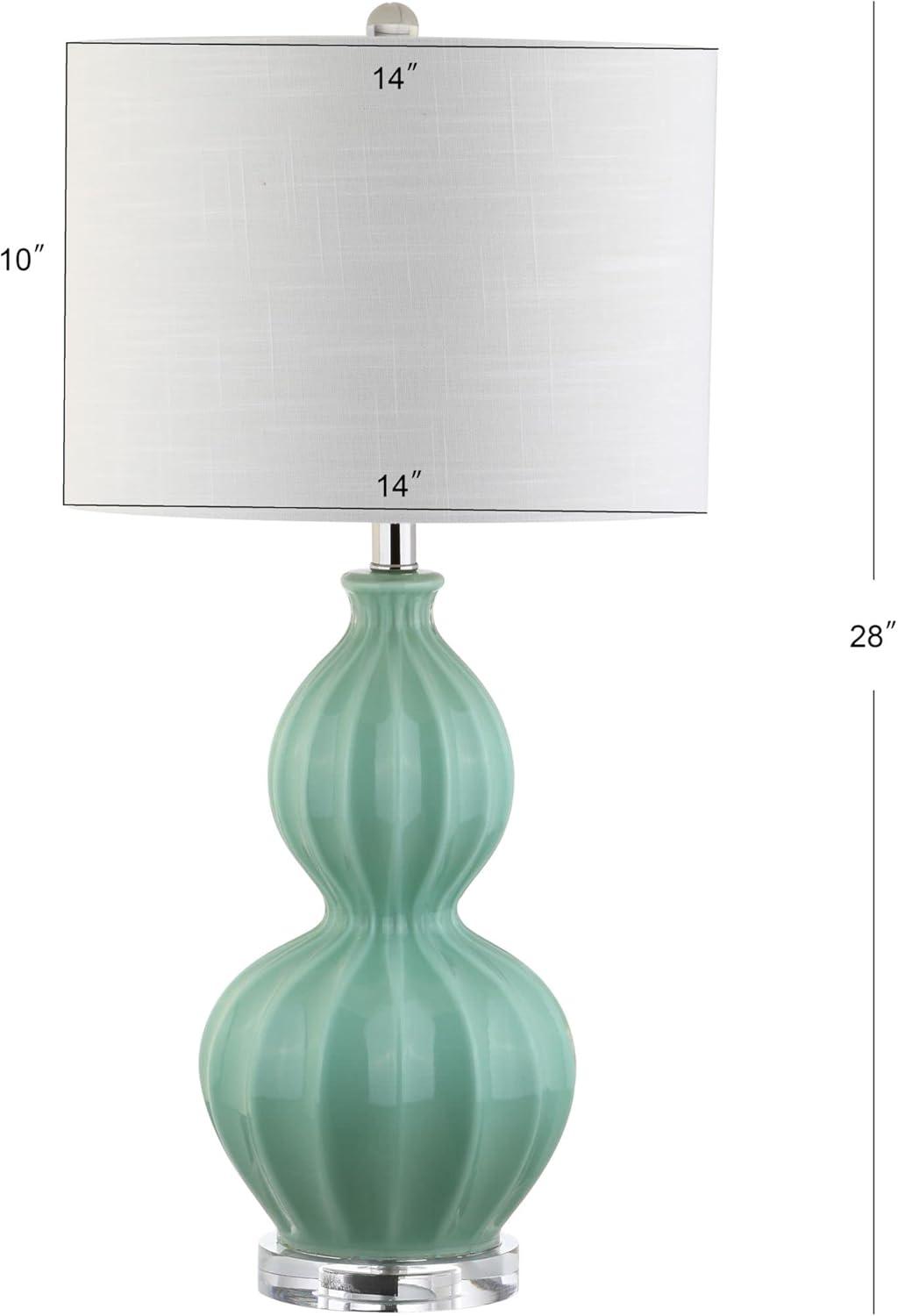 image:imageJONATHAN Y 28 Seafoam Green Fluted Ceramic Gourd LED Table Lamp Midcentury Glam Bedside Lamp for Living Room Bedroom White Linen Drum Shade LED Bulb Included JYL5015A