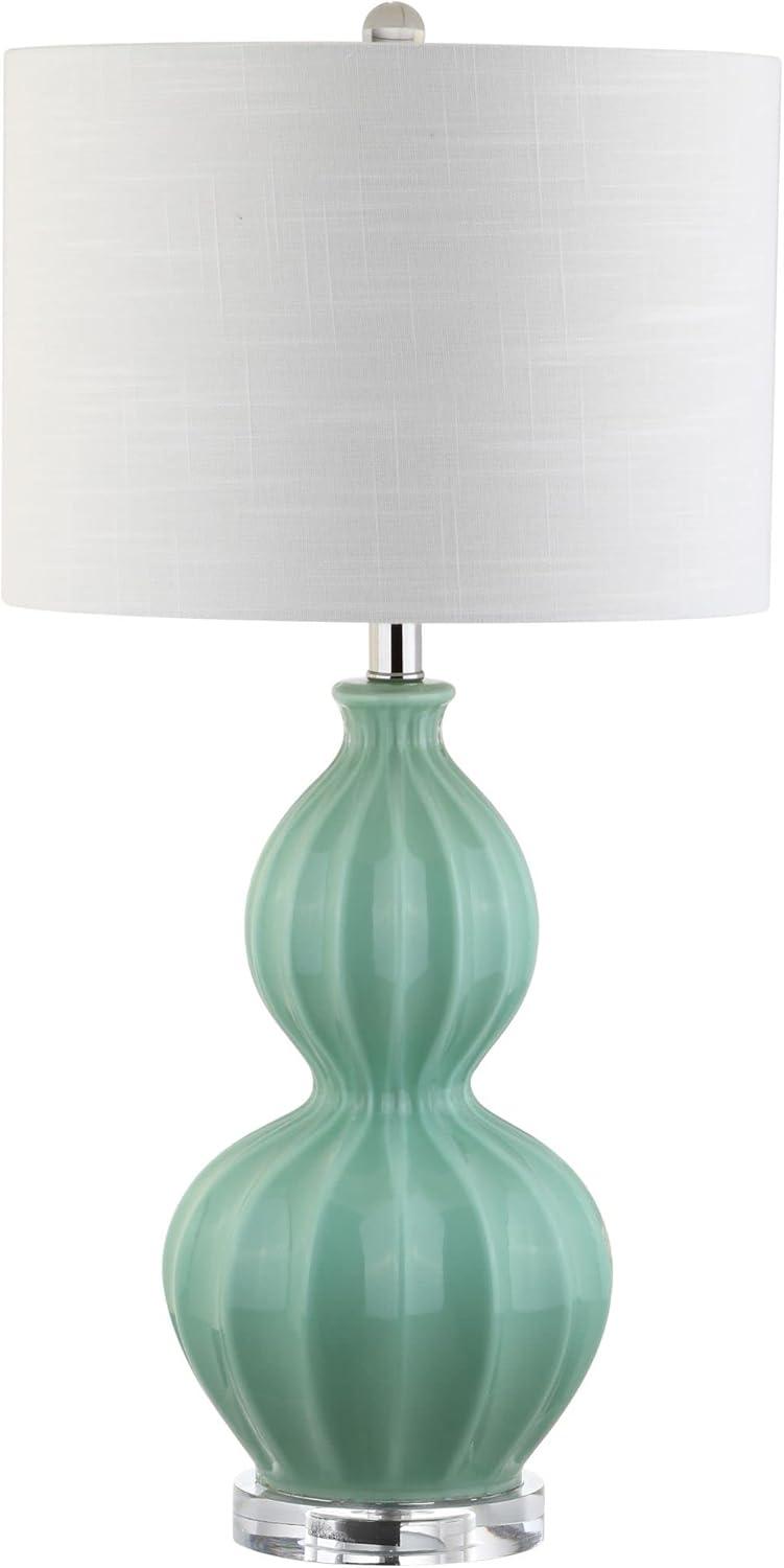 image:imageJONATHAN Y 28 Seafoam Green Fluted Ceramic Gourd LED Table Lamp Midcentury Glam Bedside Lamp for Living Room Bedroom White Linen Drum Shade LED Bulb Included JYL5015A