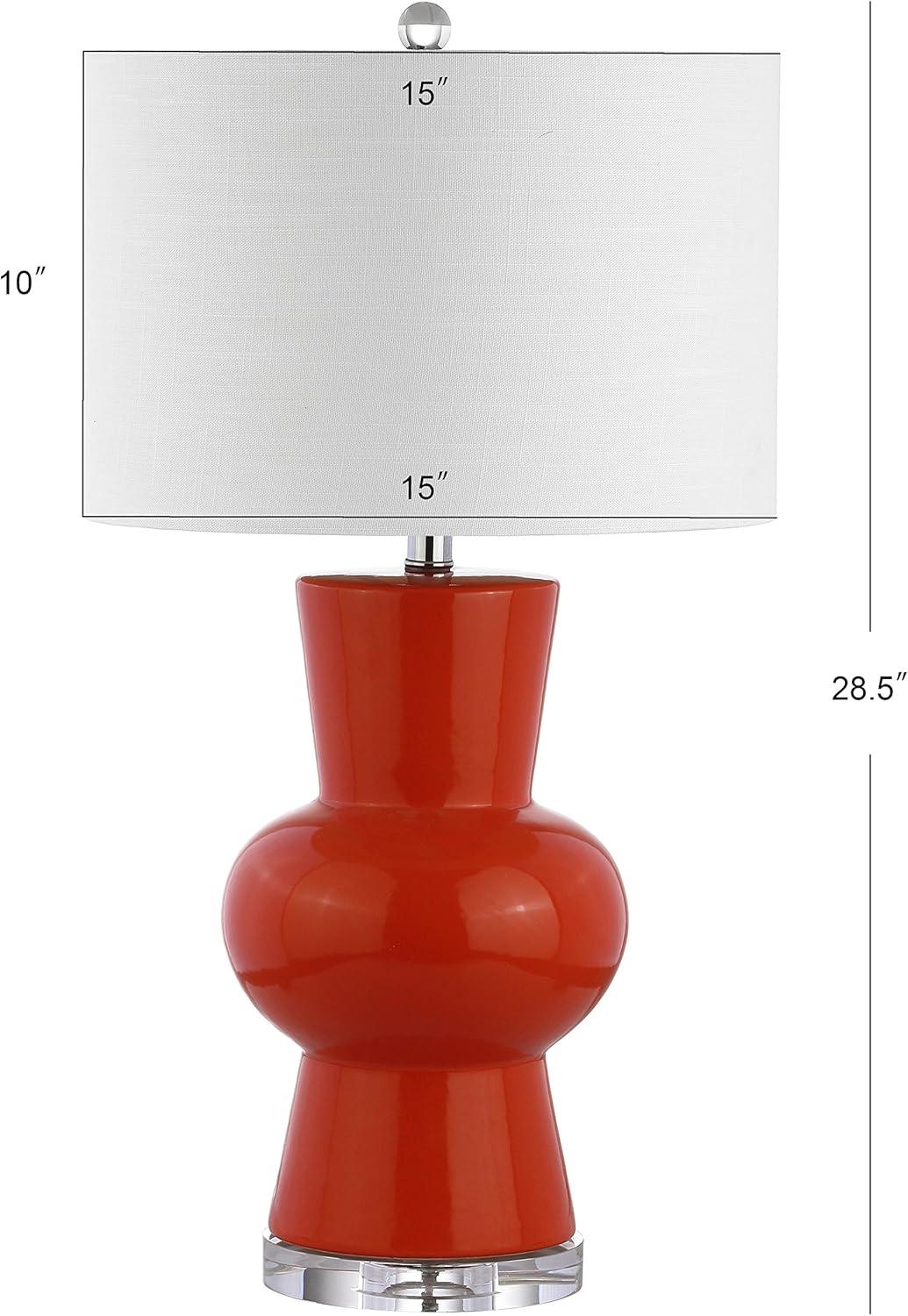 image:imageJONATHAN Y 285 Coral Ceramic Table Lamp for Living Room Bedroom Nightstand Modern Hourglass LED Bedside Lamp with Crystal Base and Linen Shade JYL4027CCoral
