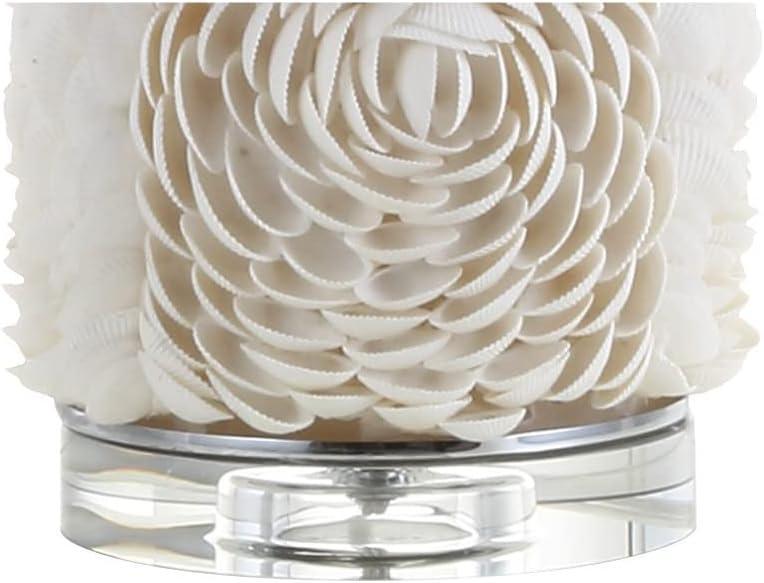 image:imageJONATHAN Y 285 Cream Seashell Resin and Crystal LED Table Lamp Coastal Floral Mosaic Column Lamp with White Linen Drum Shade for Living Room LED Bulb Included JYL1006A