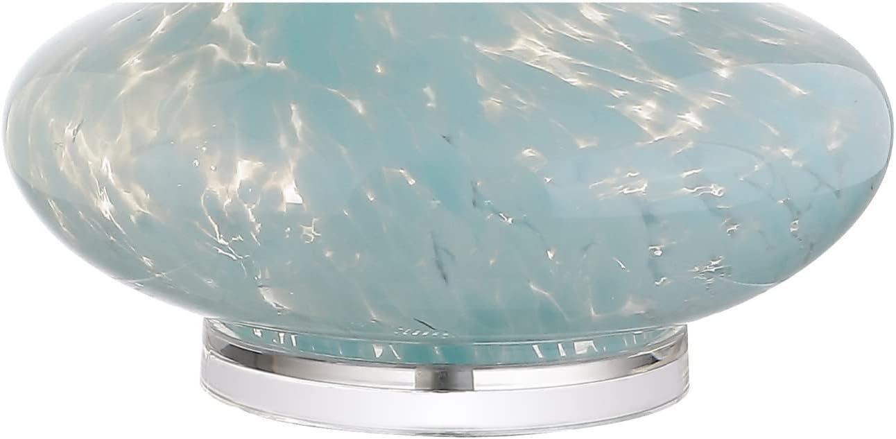 image:imageJONATHAN Y 29 Ice Blue Teardrop Glass LED Table Lamp Contemporary Gourd Lamp with White Linen Drum Shade and Chrome Base for Living Room Bedroom LED Bulb Included JYL2001A