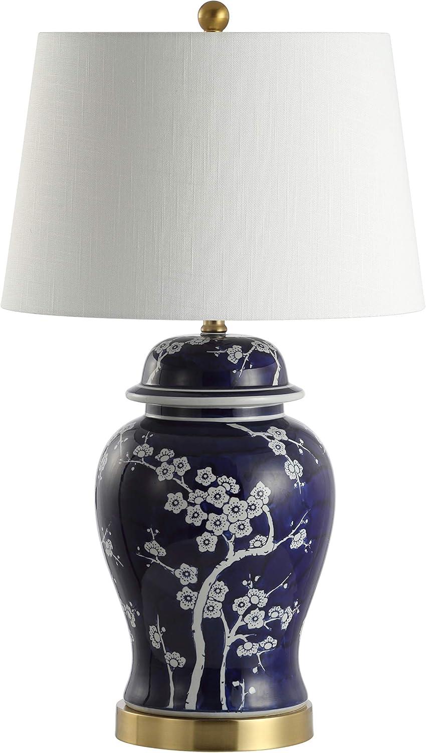 image:imageJONATHAN Y 295 GreenWhite Traditional Ceramic Ginger Jar Table Lamp for Living Room Chinoiserie Asian Bedside Lamp with White Linen Shade and LED Bulb Included JYL3047BWhiteNavy
