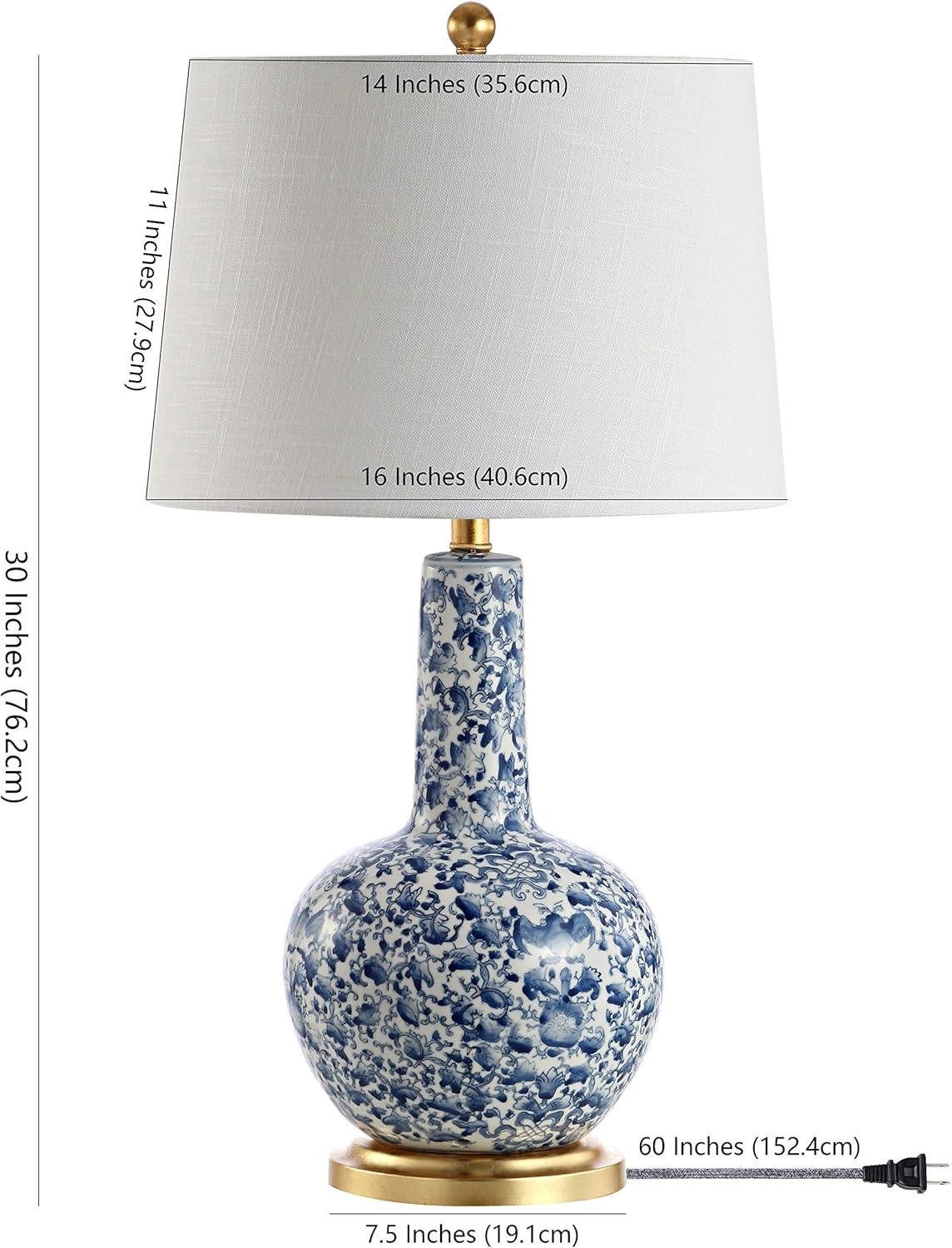 image:imageJONATHAN Y 30 BlueWhite Ceramic Gourd LED Table Lamp Classic Chinoiserie Vine Pattern Traditional Cottage Lamp with White Linen Shade Gold Base LED Bulb Included JYL5051A