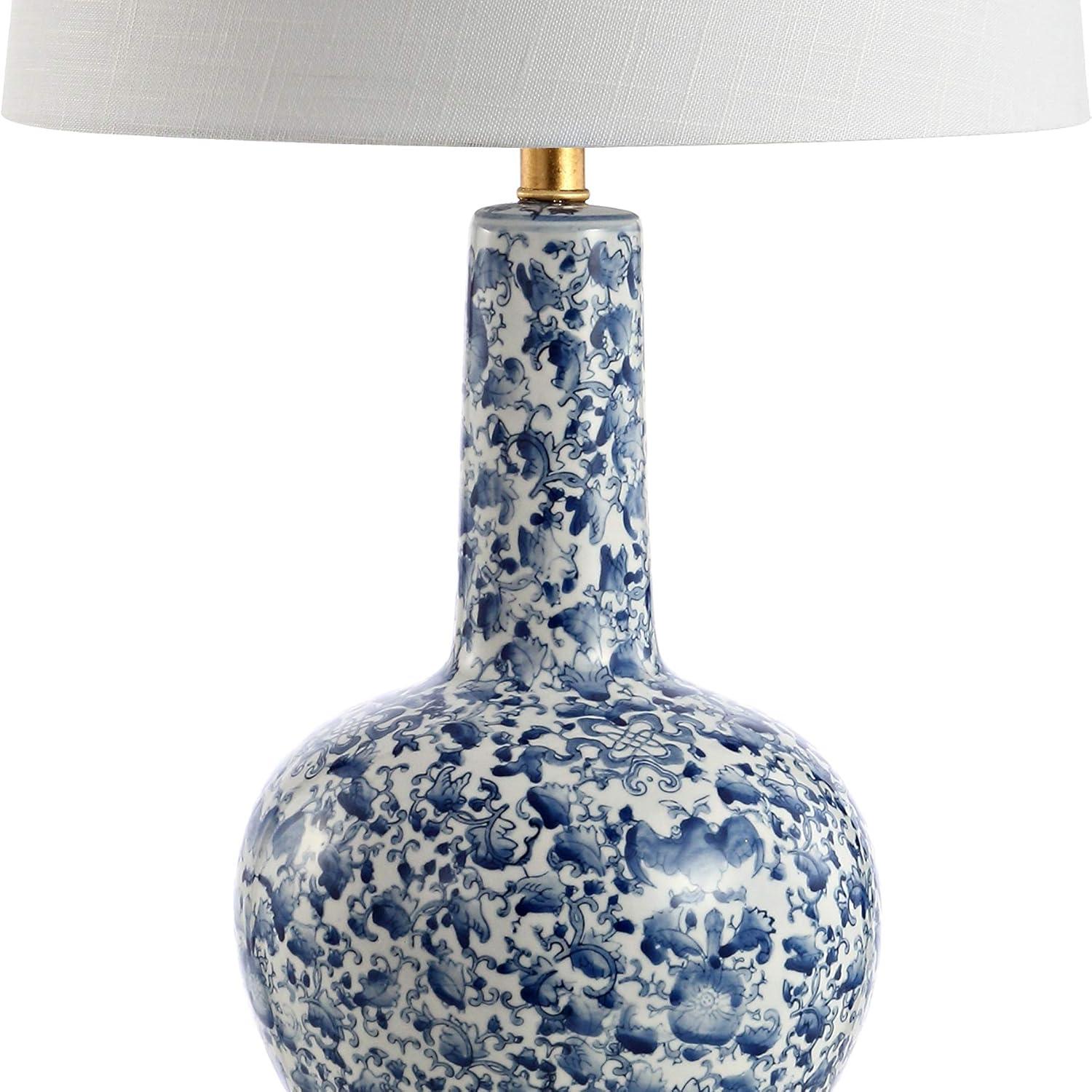 image:imageJONATHAN Y 30 BlueWhite Ceramic Gourd LED Table Lamp Classic Chinoiserie Vine Pattern Traditional Cottage Lamp with White Linen Shade Gold Base LED Bulb Included JYL5051A