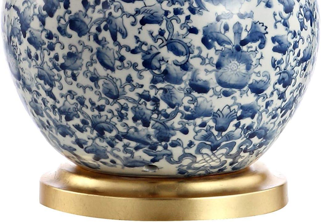 image:imageJONATHAN Y 30 BlueWhite Ceramic Gourd LED Table Lamp Classic Chinoiserie Vine Pattern Traditional Cottage Lamp with White Linen Shade Gold Base LED Bulb Included JYL5051A