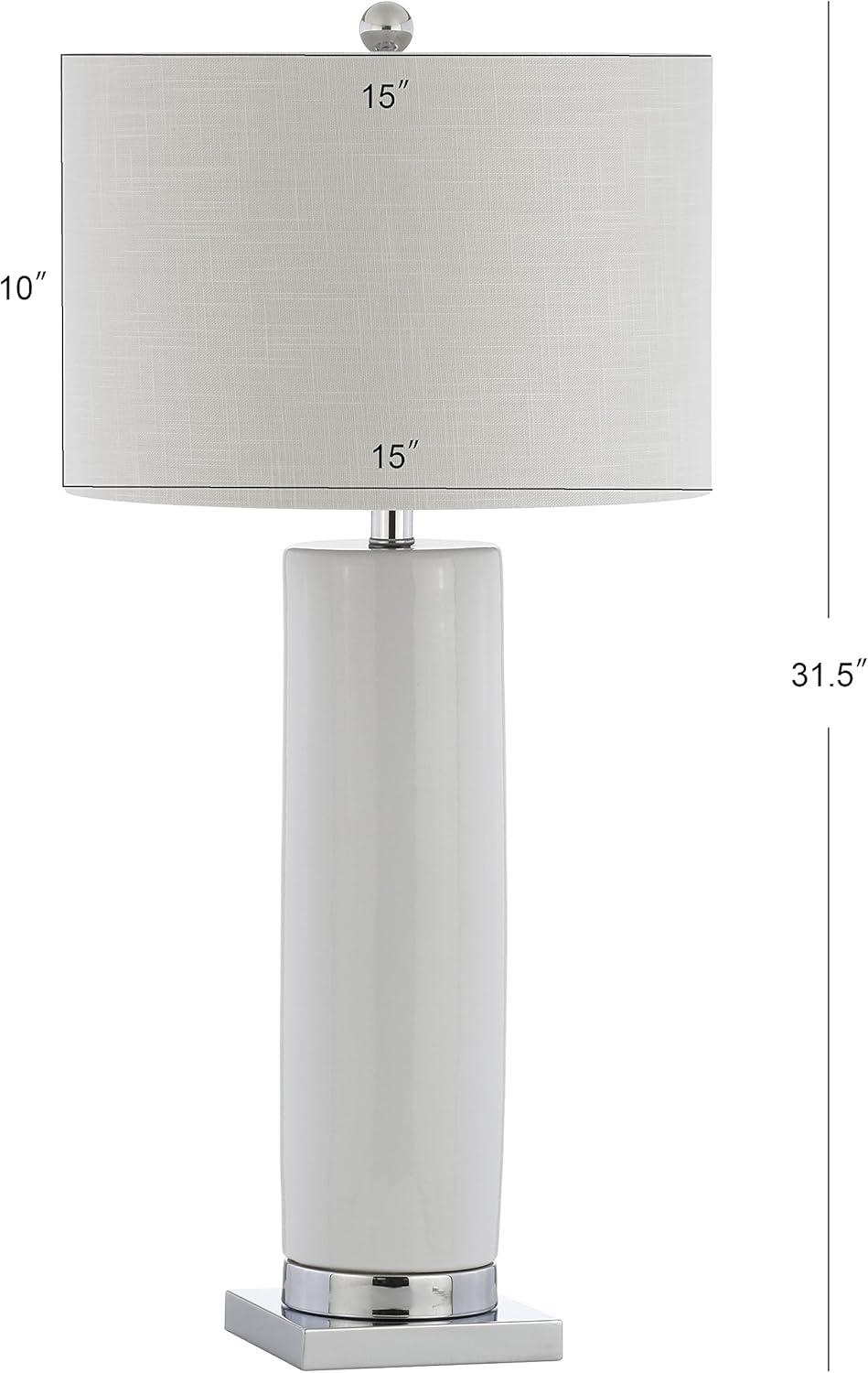 image:imageJONATHAN Y 315 White Ceramic Table Lamp with Chrome Base for Living Room White Linen Drum Shade Modern Bedside Lamp for Bedroom Office Nightstand LED Bulb Included JYL8021AWhiteChrome