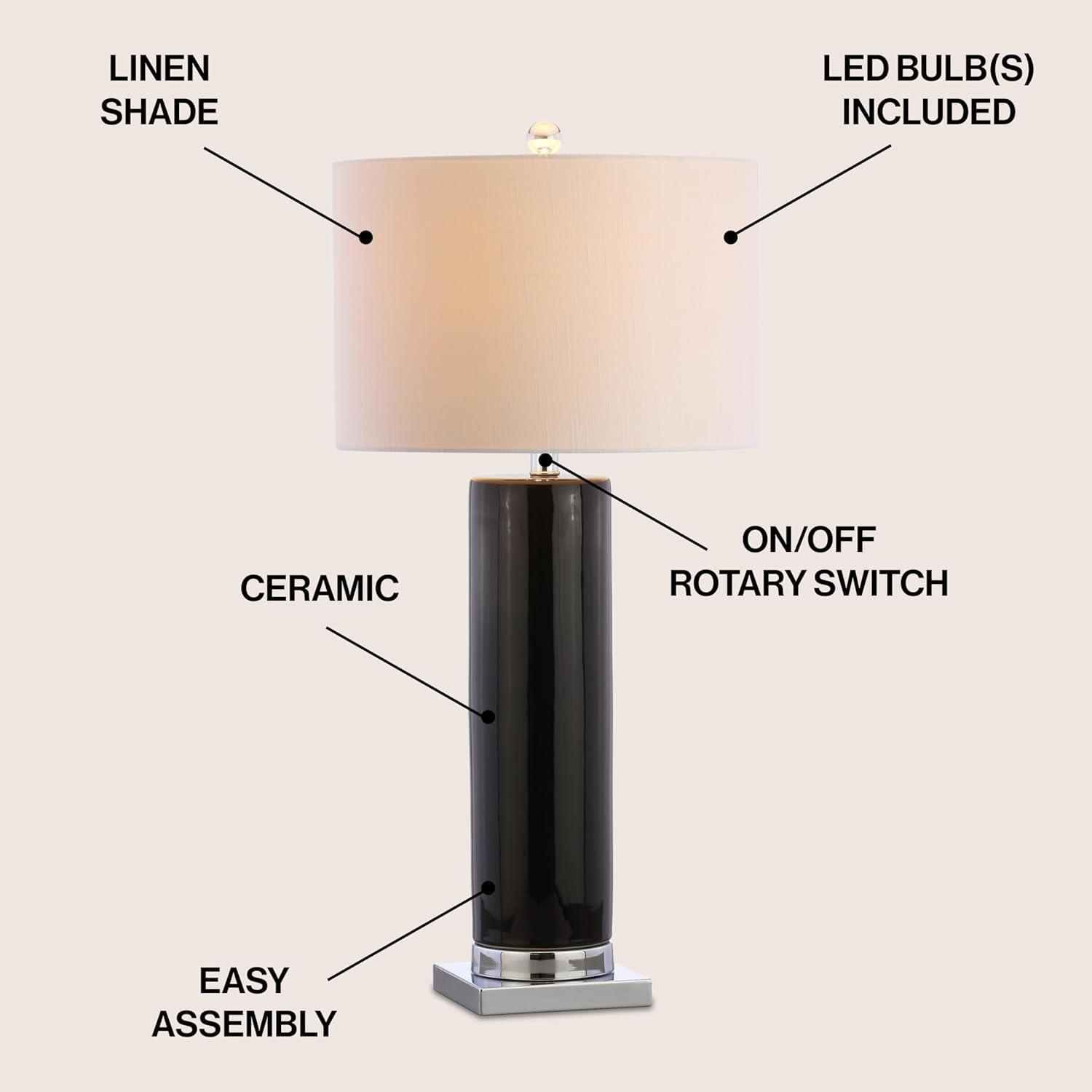 image:imageJONATHAN Y 315 White Ceramic Table Lamp with Chrome Base for Living Room White Linen Drum Shade Modern Bedside Lamp for Bedroom Office Nightstand LED Bulb Included JYL8021ABlackChrome