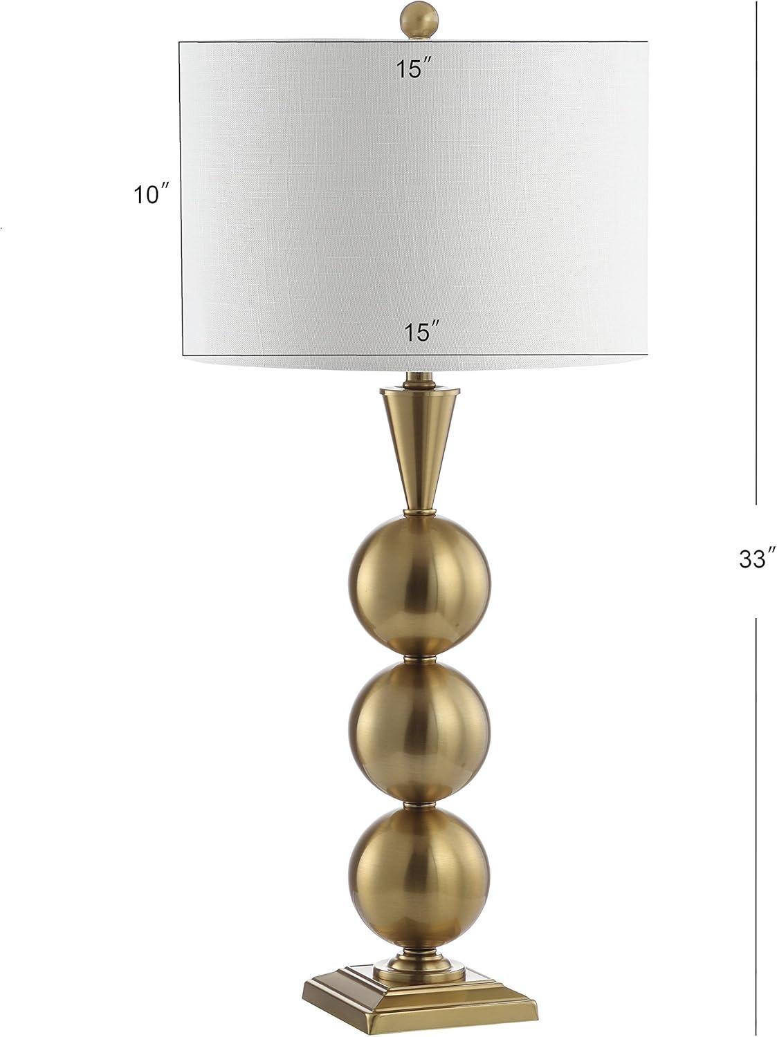image:imageJONATHAN Y 33 Brass Gold Stacked Orb Metal LED Table Lamp Contemporary Transitional Iron Bedside Lamp for Living Room Bedroom White Linen Drum Shade LED Bulb Included JYL3021A