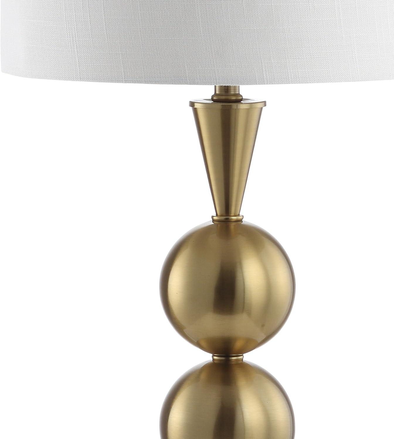 image:imageJONATHAN Y 33 Brass Gold Stacked Orb Metal LED Table Lamp Contemporary Transitional Iron Bedside Lamp for Living Room Bedroom White Linen Drum Shade LED Bulb Included JYL3021A