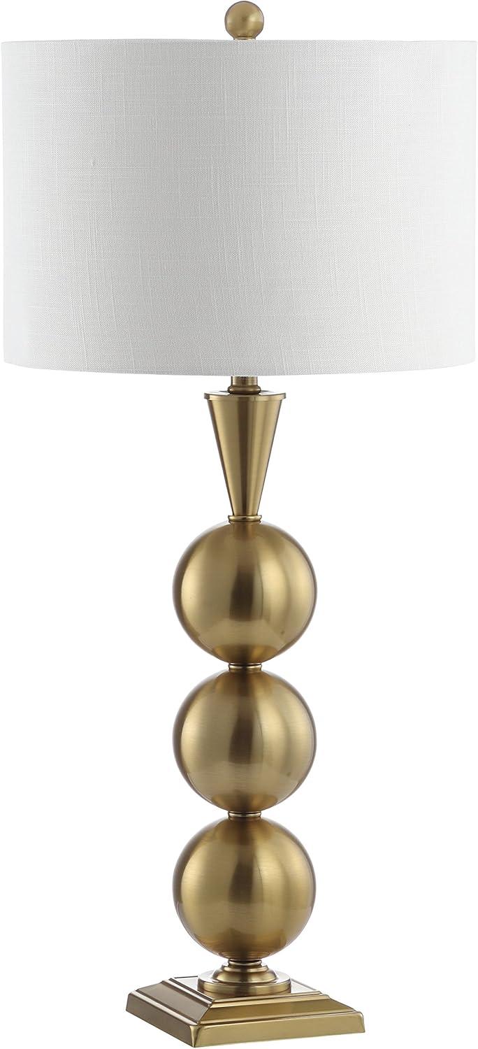 image:imageJONATHAN Y 33 Brass Gold Stacked Orb Metal LED Table Lamp Contemporary Transitional Iron Bedside Lamp for Living Room Bedroom White Linen Drum Shade LED Bulb Included JYL3021A