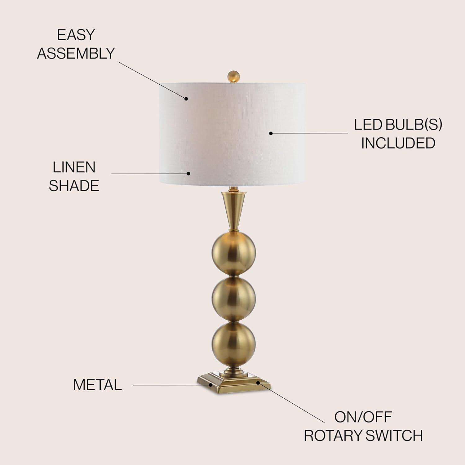image:imageJONATHAN Y 33 Brass Gold Stacked Orb Metal LED Table Lamp Contemporary Transitional Iron Bedside Lamp for Living Room Bedroom White Linen Drum Shade LED Bulb Included JYL3021A