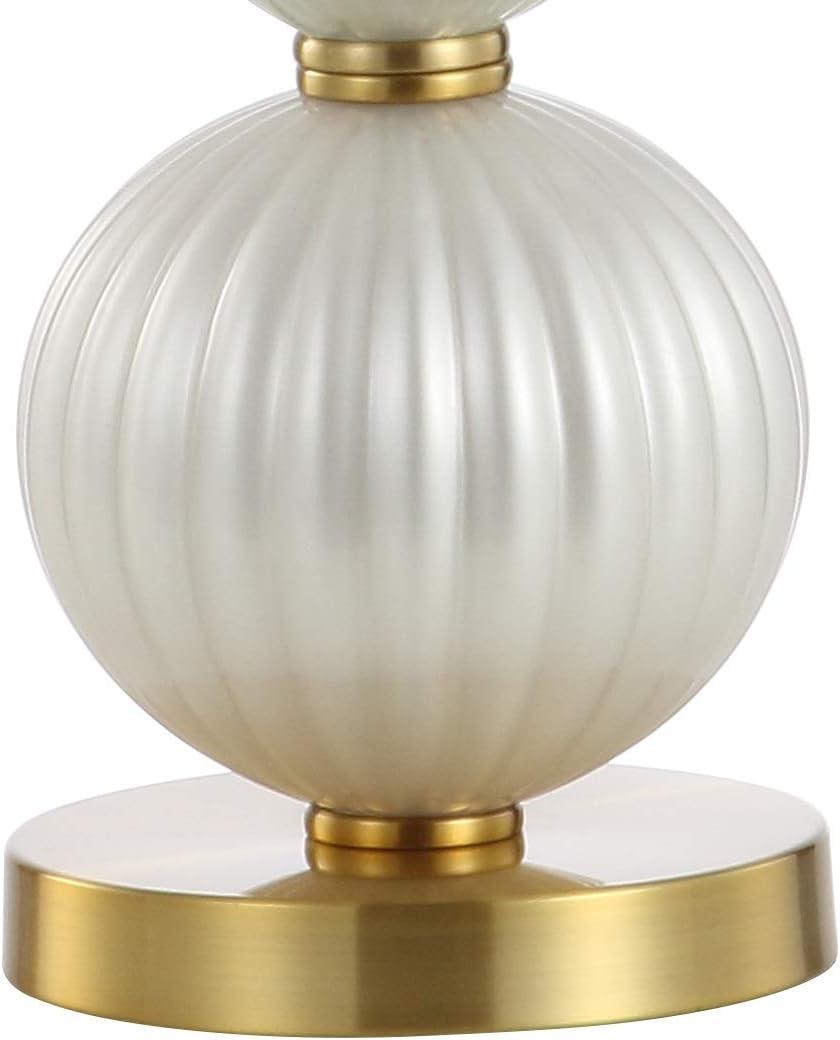 image:imageJONATHAN Y 3375 White Iridescent Fluted Glass Table Lamp Contemporary Glam Bedside Lamp with Brass Gold Base and White Faux Silk Shade LED Bulb Included JYL2071A