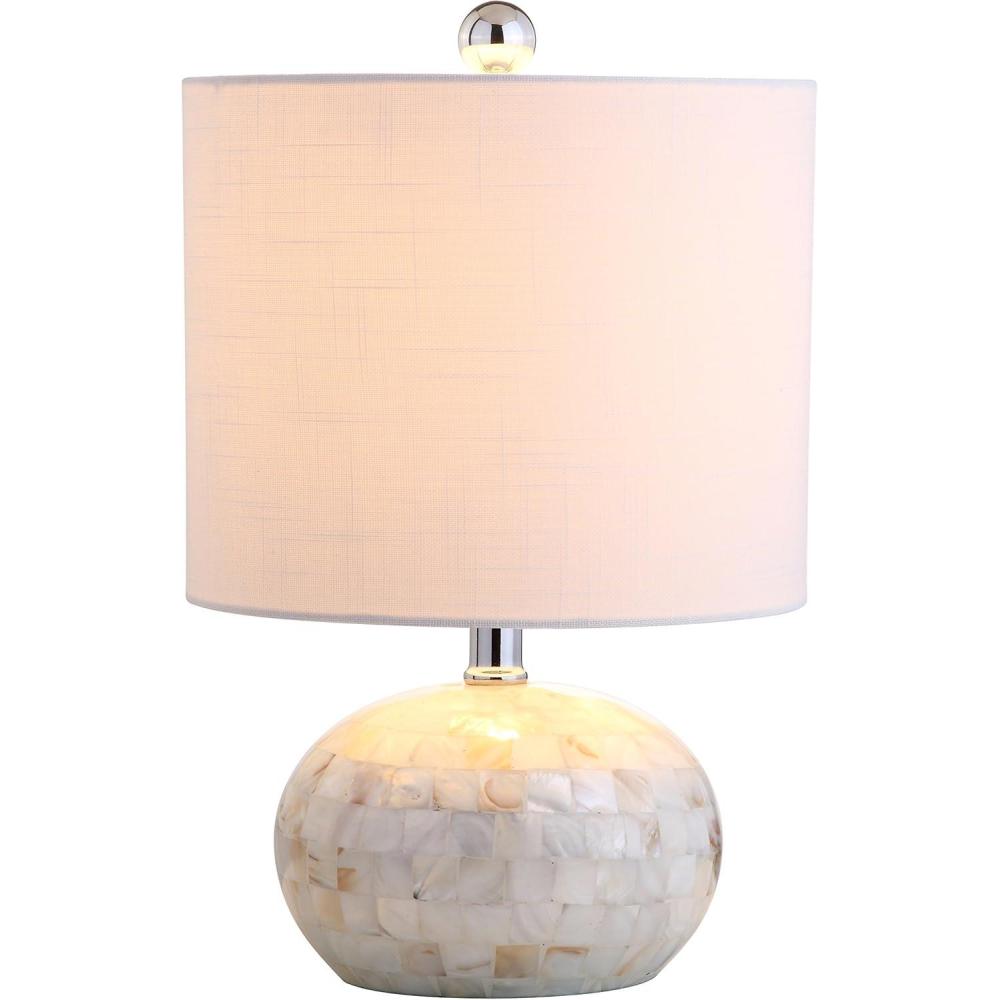 image:imageJONATHAN Y 16 Coastal Capiz Shell Mosaic Table Lamp for Bedroom Living Room White Linen Shade Transitional Cottage Nightstand Lamp UL Listed LED Bulb Included JYL1022A