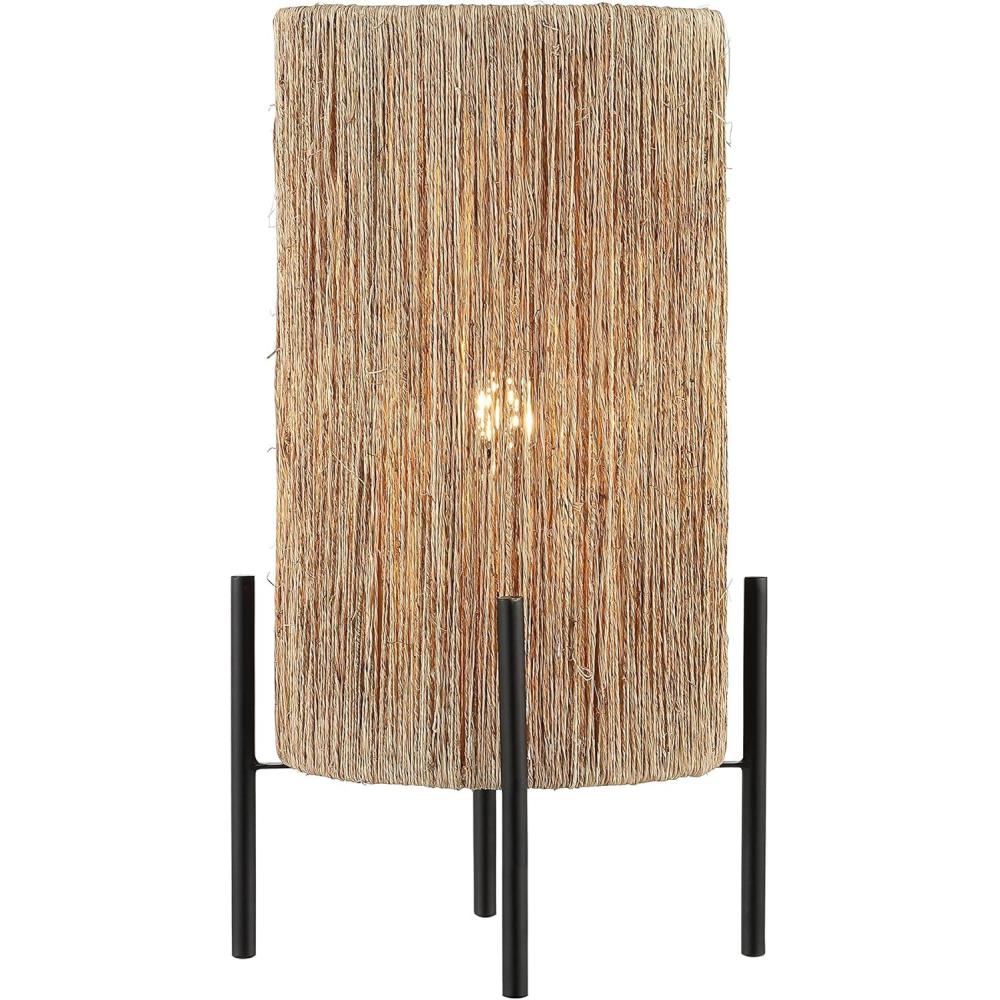 image:imageJONATHAN Y 165 Brown Woven Rattan LED Table Lamp Coastal Minimalist Cylinder Accent Light for Living Room Bedroom Nightstand Bohemian Style LED Bulb Included JYL4043A