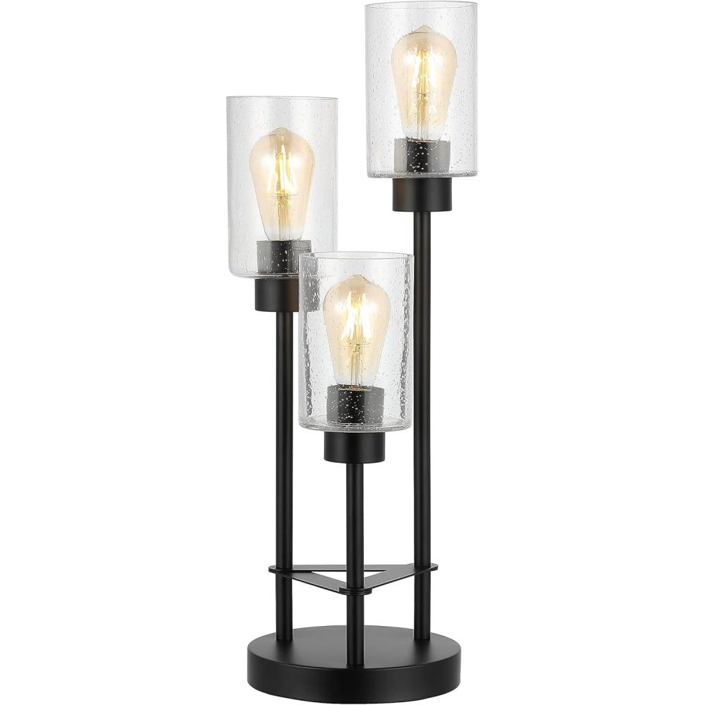 image:imageJONATHAN Y 205 Black 3Light Modern Industrial Iron Table Lamp Farmhouse Bedside Lamp with Seeded Glass Shades for Bedroom Living Room UL Listed LED Bulbs Included JYL3084A