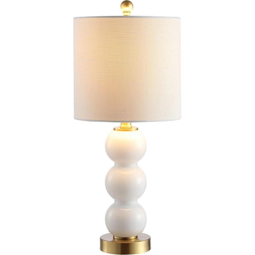 image:imageJONATHAN Y 21 ClearBrass Gold Glass Table Lamp for Bedroom and Living Room White Linen Shade Modern Stacked Sphere Bedside Lamp LED Bulb Included JYL1021BWhiteBrass Gold