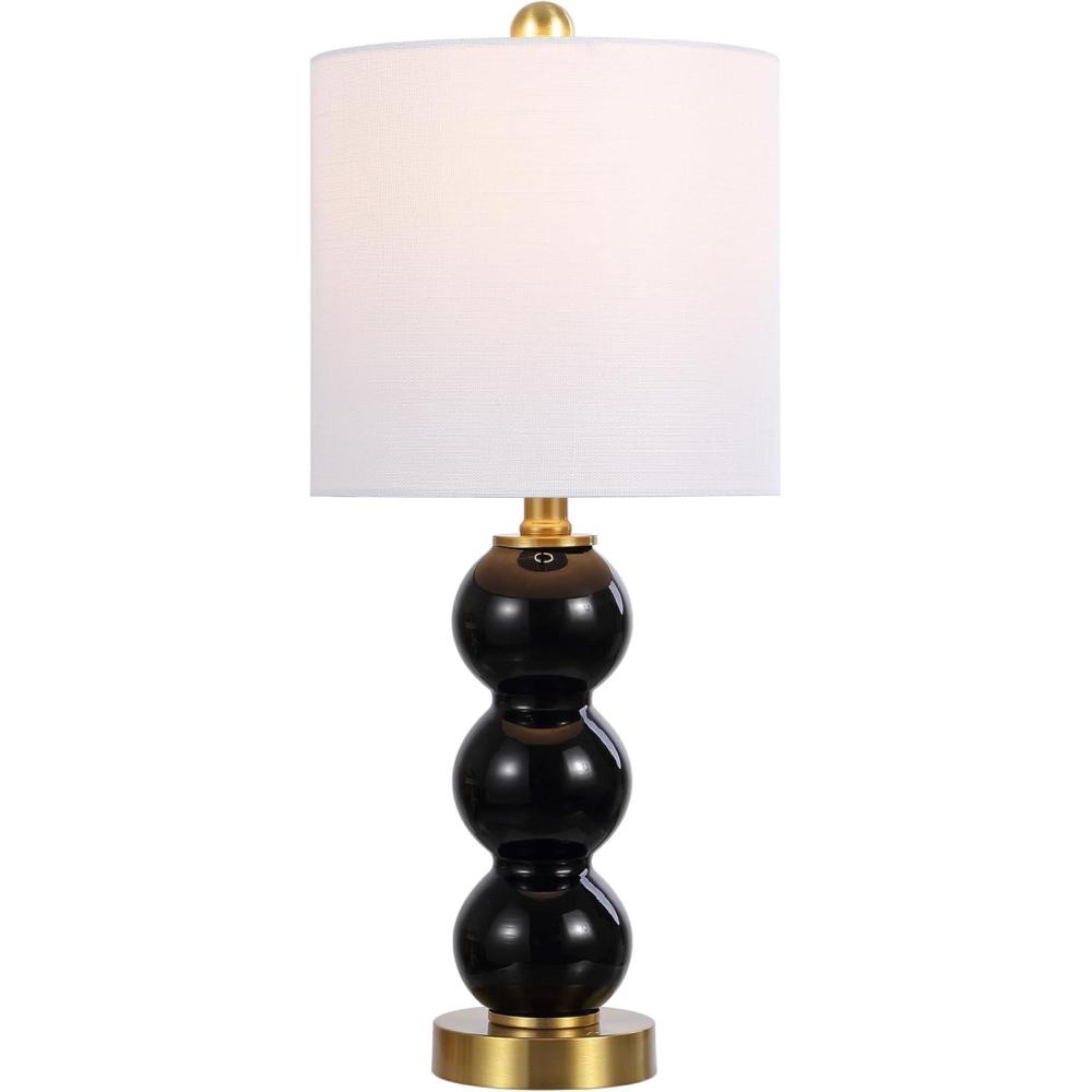 image:imageJONATHAN Y 21 ClearBrass Gold Glass Table Lamp for Bedroom and Living Room White Linen Shade Modern Stacked Sphere Bedside Lamp LED Bulb Included JYL1021BBlackBrass Gold