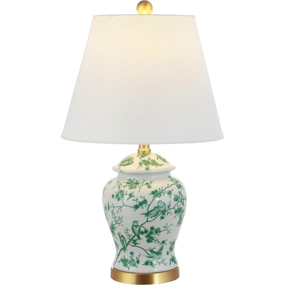 image:imageJONATHAN Y 22 NavyWhite Ceramic Table Lamp French Country Chinoiserie Ginger Jar LED Bedside Lamp for Living Room Bedroom White Linen Shade JYL3005DWhiteGreen