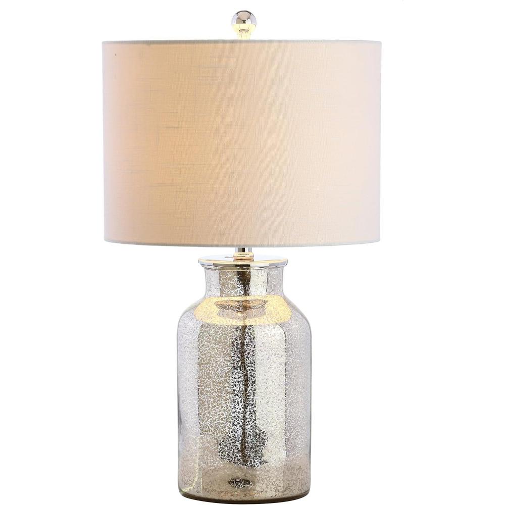 image:imageJONATHAN Y 245 Mercury Silver Trellis Glass Table Lamp for Living Room White Linen Shade Modern Bedside Nightstand Lamp for Bedroom LED Bulb Included UL Listed JYL1084AMercury Silver