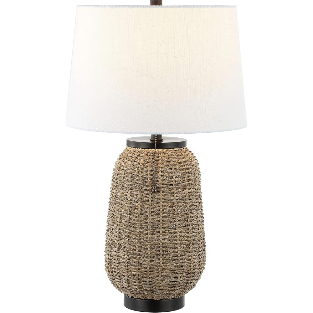 image:imageJONATHAN Y 25 Brass GoldLight Brown Rattan LED Table Lamp for Living Room Bedroom Coastal Decor White Linen Shade Bulb Included JYL4044ADark Brown