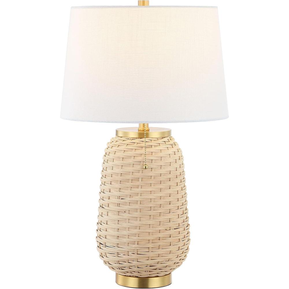 image:imageJONATHAN Y 25 Brass GoldLight Brown Rattan LED Table Lamp for Living Room Bedroom Coastal Decor White Linen Shade Bulb Included JYL4044ALight Brown