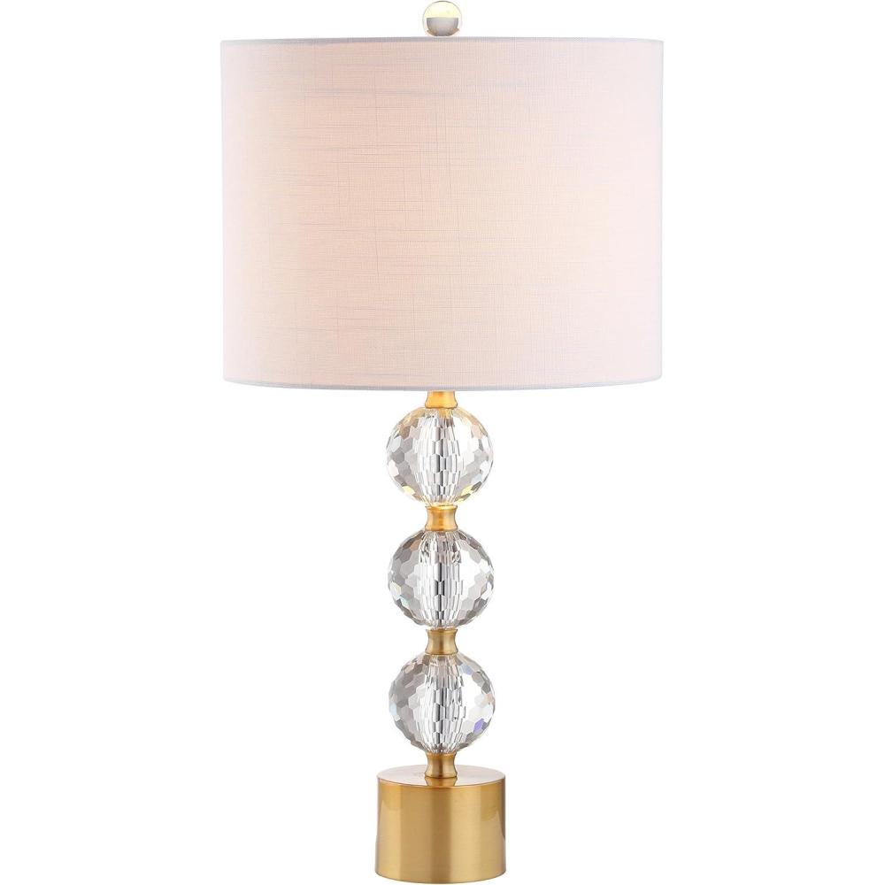image:imageJONATHAN Y 2525 Clear and Brass Gold Crystal Table Lamp Modern Glam Faceted Orb Bedside Lamp with White Linen Drum Shade for Living Room Bedroom LED Bulb Included JYL5017A
