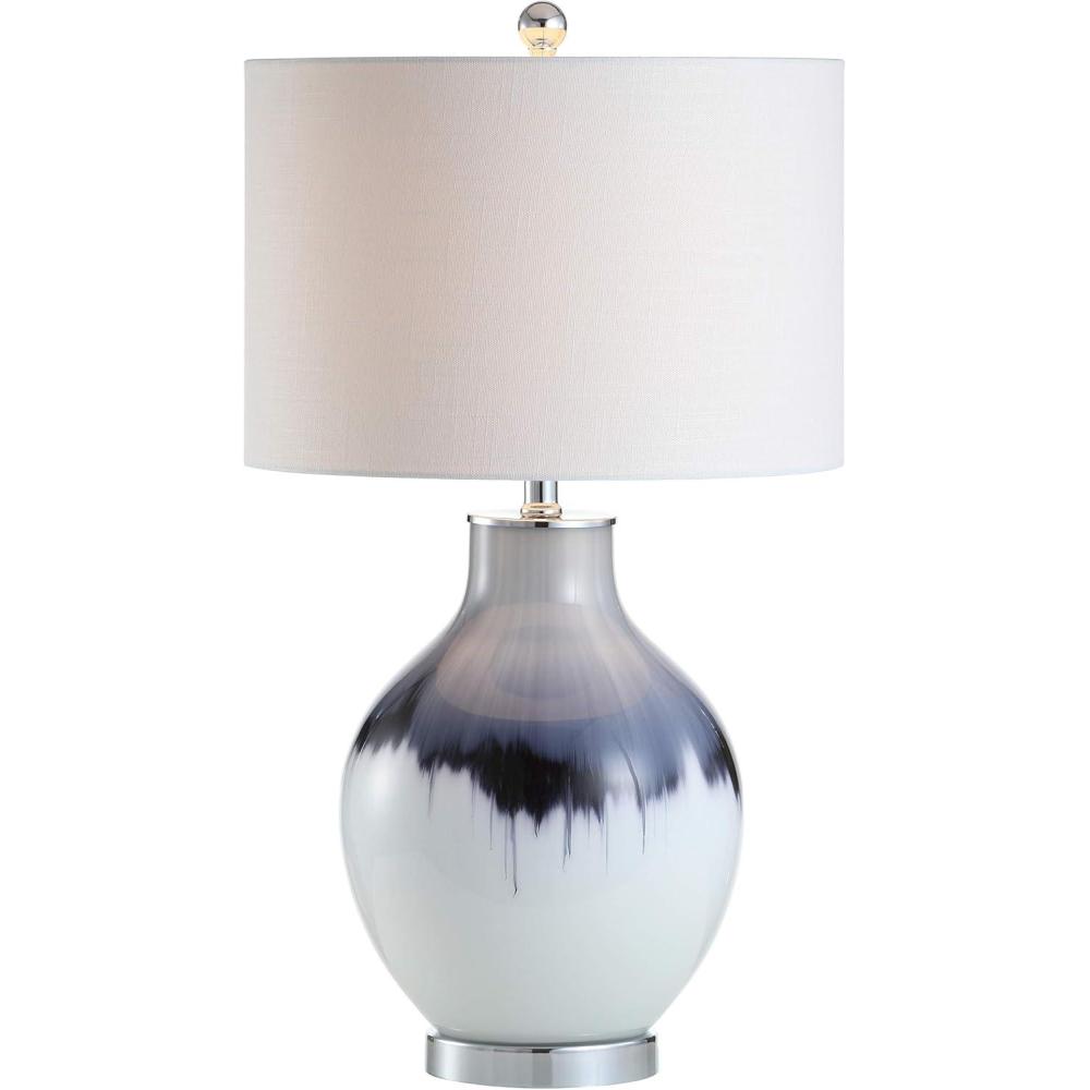 image:imageJONATHAN Y 27 BlueWhite Drip Glass and Metal Table Lamp Modern Transitional Bedside Lamp for Living Room Bedroom White Linen Drum Shade LED Bulb Included JYL1065A