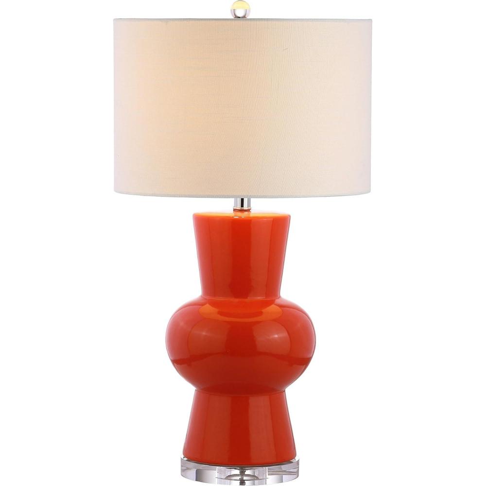 image:imageJONATHAN Y 285 Coral Ceramic Table Lamp for Living Room Bedroom Nightstand Modern Hourglass LED Bedside Lamp with Crystal Base and Linen Shade JYL4027CCoral