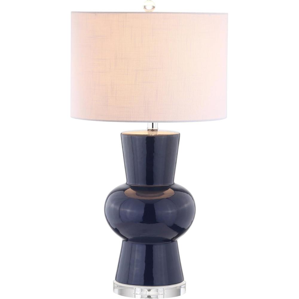 image:imageJONATHAN Y 285 Coral Ceramic Table Lamp for Living Room Bedroom Nightstand Modern Hourglass LED Bedside Lamp with Crystal Base and Linen Shade JYL4027CNavy