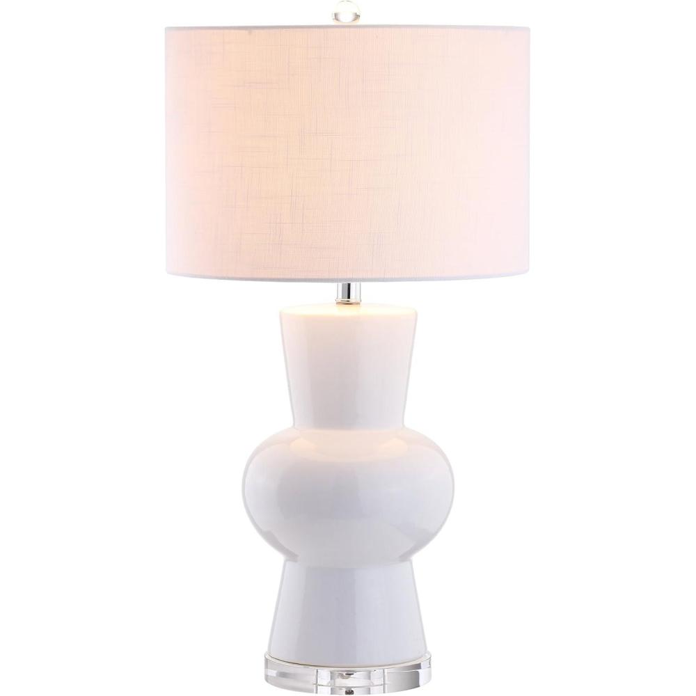 image:imageJONATHAN Y 285 Coral Ceramic Table Lamp for Living Room Bedroom Nightstand Modern Hourglass LED Bedside Lamp with Crystal Base and Linen Shade JYL4027CWhite