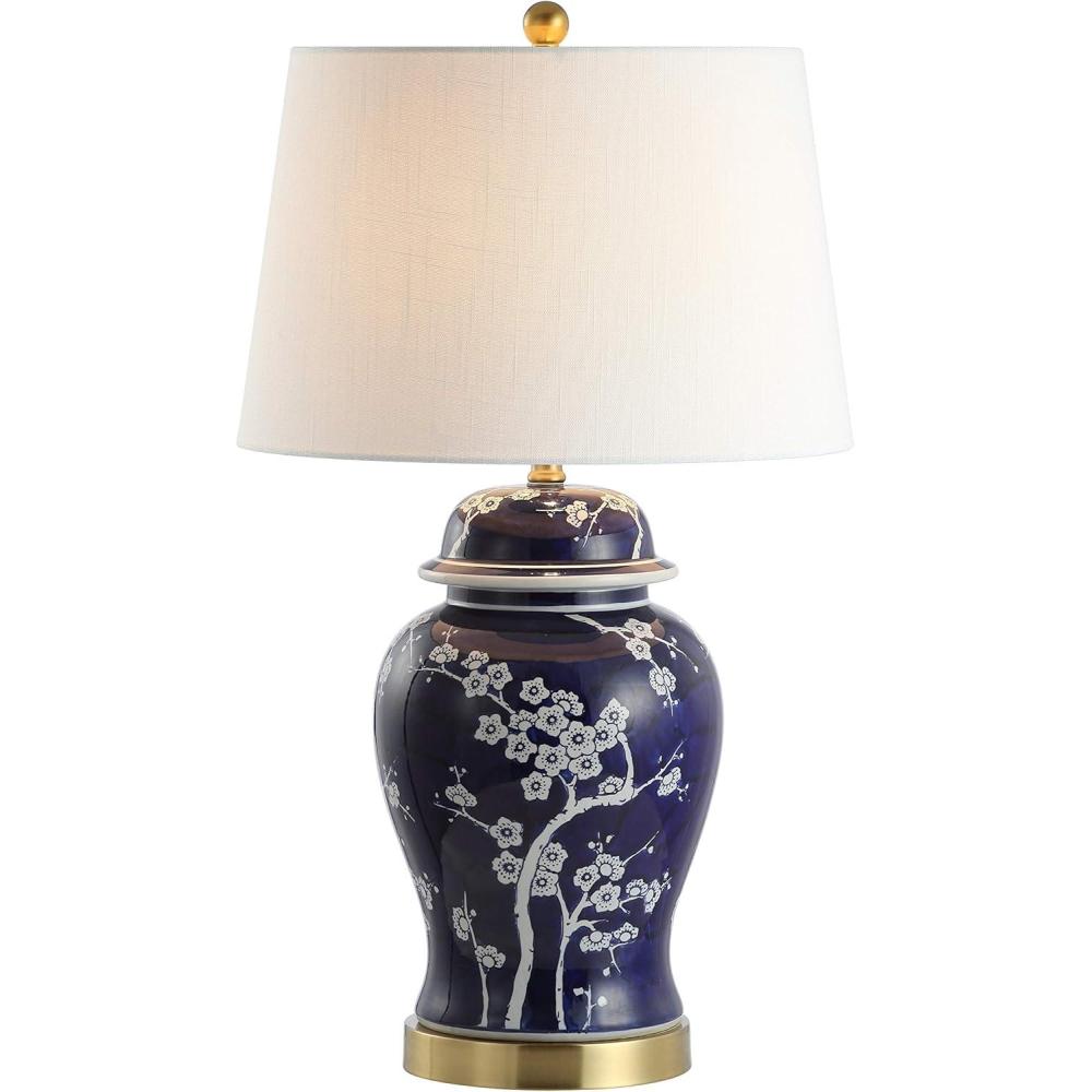 image:imageJONATHAN Y 295 GreenWhite Traditional Ceramic Ginger Jar Table Lamp for Living Room Chinoiserie Asian Bedside Lamp with White Linen Shade and LED Bulb Included JYL3047BWhiteNavy