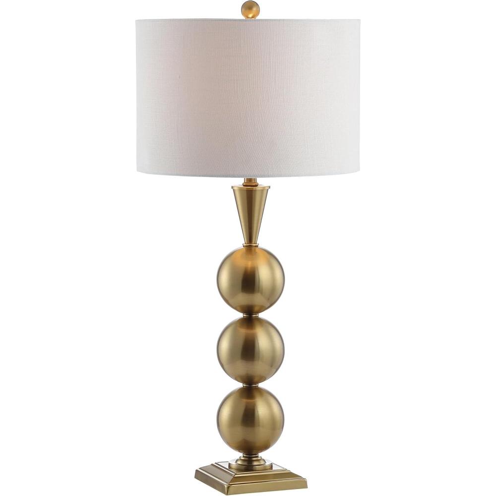 image:imageJONATHAN Y 33 Brass Gold Stacked Orb Metal LED Table Lamp Contemporary Transitional Iron Bedside Lamp for Living Room Bedroom White Linen Drum Shade LED Bulb Included JYL3021A