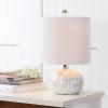 JONATHAN Y 16″ Coastal Capiz Shell Mosaic Table Lamp for Bedroom Living Room, White Linen Shade, Transitional Cottage Nightstand Lamp, UL Listed, LED Bulb Included JYL1022A