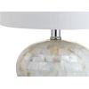 JONATHAN Y 16″ Coastal Capiz Shell Mosaic Table Lamp for Bedroom Living Room, White Linen Shade, Transitional Cottage Nightstand Lamp, UL Listed, LED Bulb Included JYL1022A