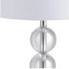 JONATHAN Y 17.5″ Clear Crystal Table Lamp, Glam Double Sphere Mini Nightstand Lamp for Bedroom Living Room, White Linen Drum Shade, Chrome Finish, LED Bulb Included JYL2057A