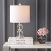 JONATHAN Y 17.5″ Clear Crystal Table Lamp, Glam Double Sphere Mini Nightstand Lamp for Bedroom Living Room, White Linen Drum Shade, Chrome Finish, LED Bulb Included JYL2057A