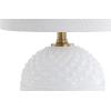 JONATHAN Y 20.5″ White/Brass Gold Glass/Metal Table Lamp, Contemporary Hobnail Texture Globe Lamp with White Linen Shade for Living Room Bedroom, LED Bulb Included JYL1040A
