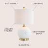 JONATHAN Y 20.5″ White/Brass Gold Glass/Metal Table Lamp, Contemporary Hobnail Texture Globe Lamp with White Linen Shade for Living Room Bedroom, LED Bulb Included JYL1040A
