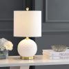 JONATHAN Y 20.5″ White/Brass Gold Glass/Metal Table Lamp, Contemporary Hobnail Texture Globe Lamp with White Linen Shade for Living Room Bedroom, LED Bulb Included JYL1040A